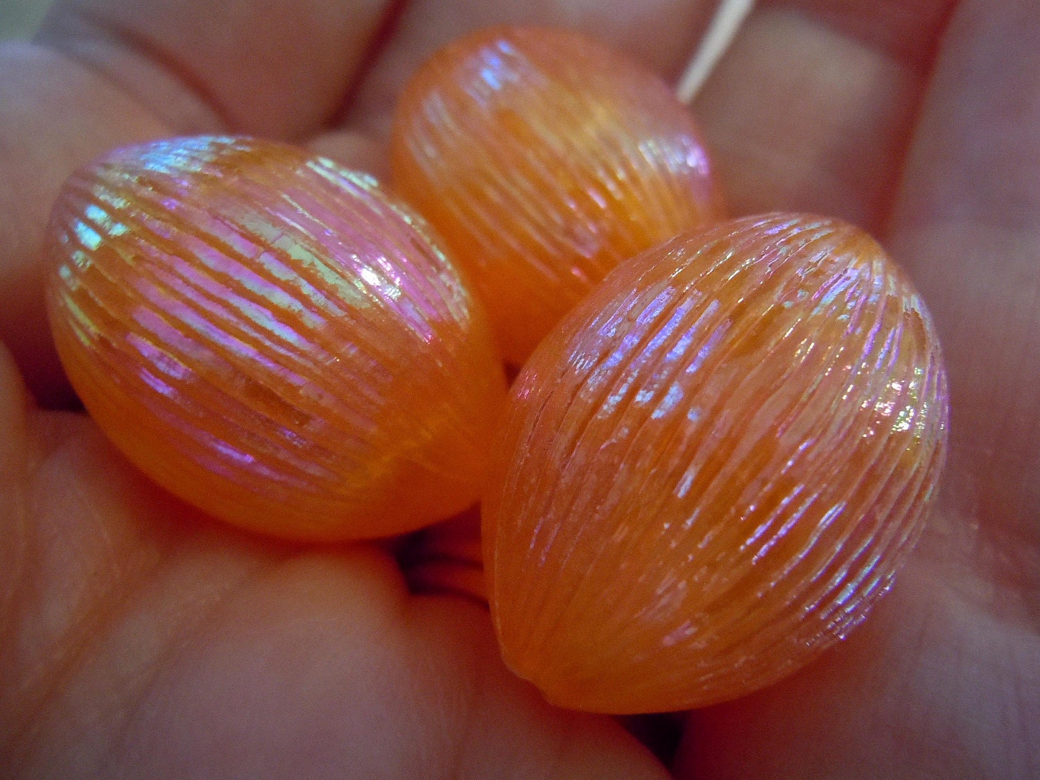 Shimmery Tangerine Orange Beads - Vintage Lucite from Italy - elp55