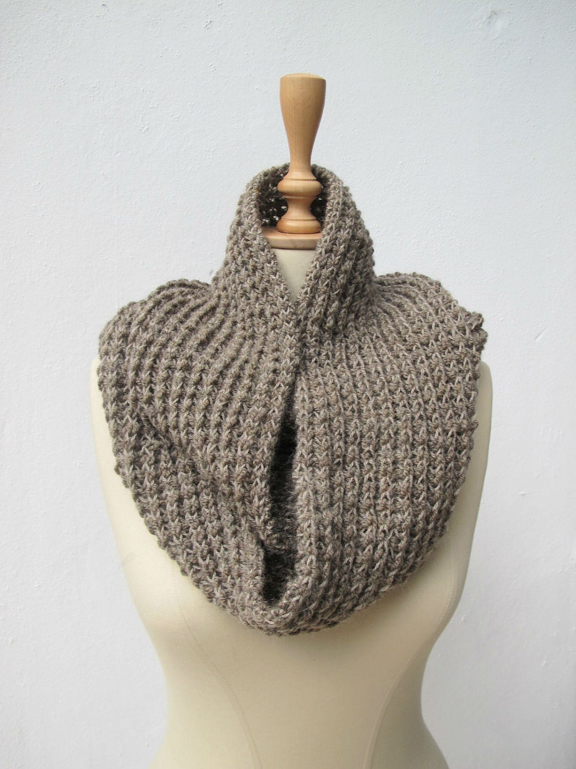 Hand  Knitted  Infinity Scarf Taupe Brown