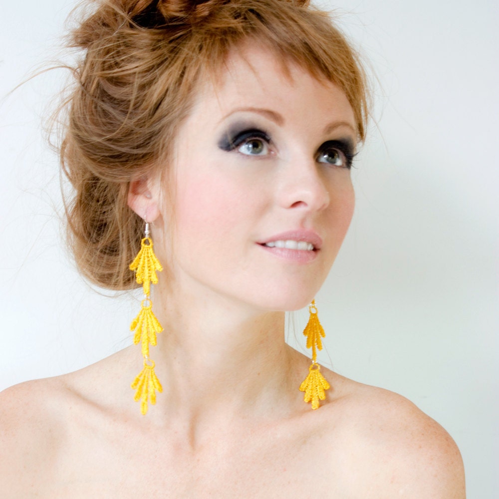 Lace earrings - Spanish Grass - Yellow, blue, wine, amethyst or silver