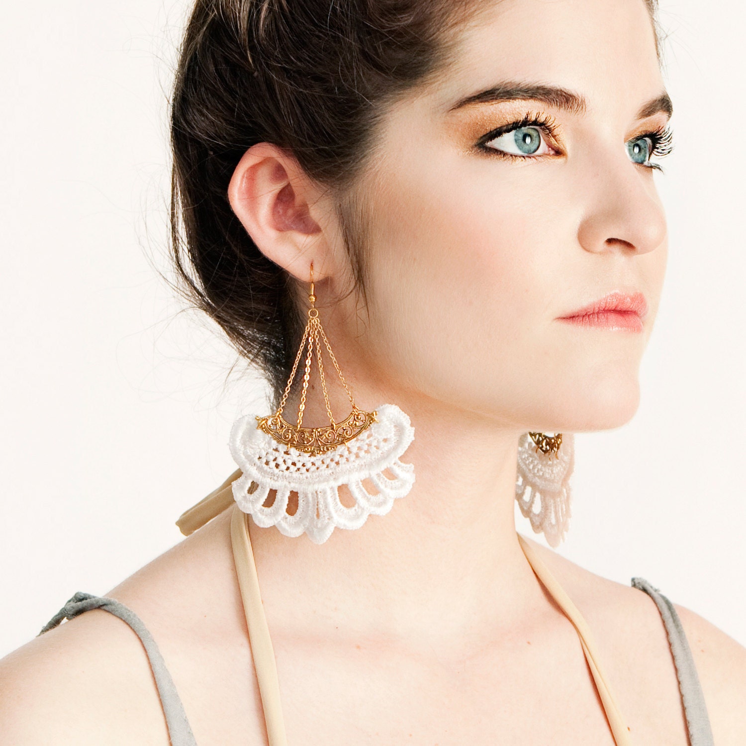 Lace earrings - Calypso Corsair  (in white or black vintage lace & gold or silver filigree charm and chain)