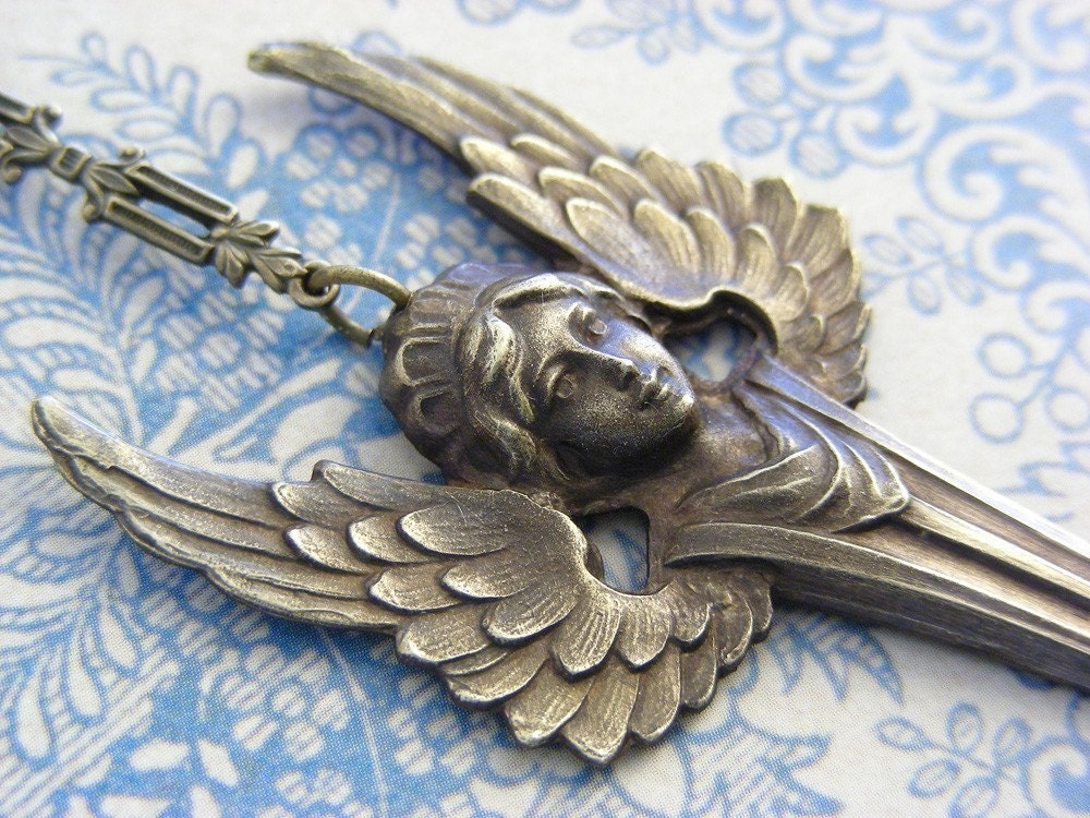 VINTAGE BRASS LARGE ART DECO ANGEL PENDANT
