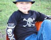 Boys Pirate tattoo sleeve tshirt with rhinestone pirate applique