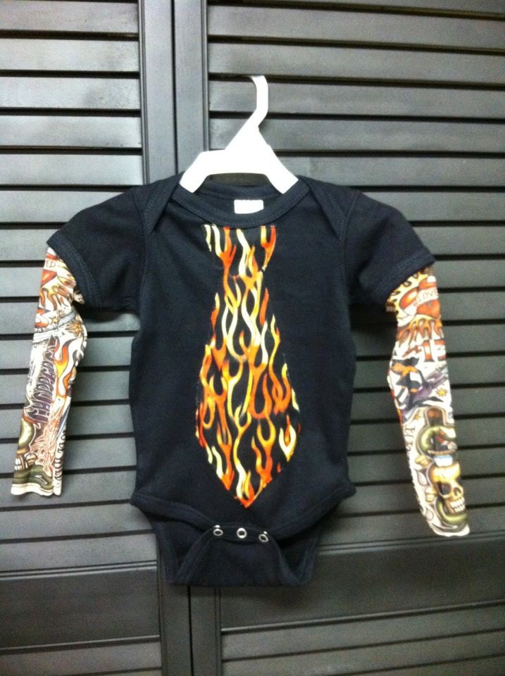 Black Tattoo sleeve onesie with flaming tie