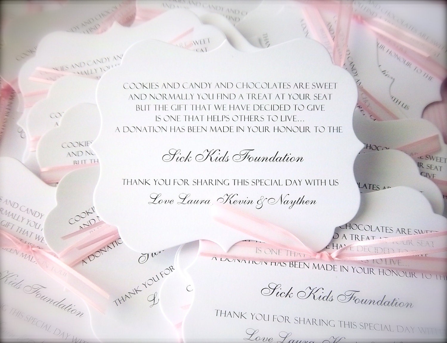 300 Donation Cards/Charity Favor Cards RESERVED for Joanna