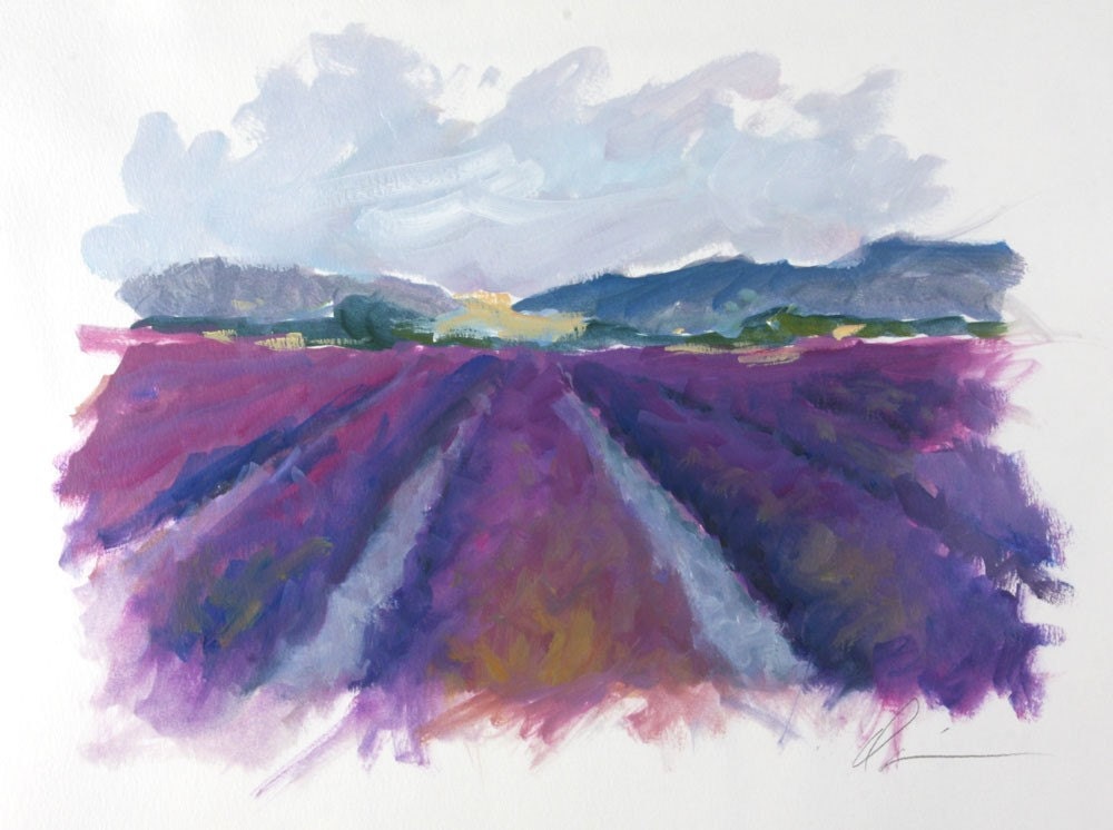 Beautiful Purple, Violet, Expansive, LAVENDER FIELDS by Clair Hartmann original oil painting on paper