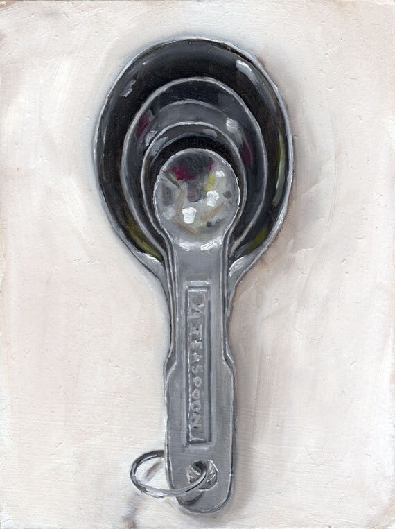 Shiny Metal Measuring Spoons, Cooking, Signed 11" x 17" Print  by Painter, Clair Hartmann