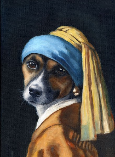 Jack Russell Terrier, Vermeer Pearl Earring Painting, Signed Print by Clair Hartmann