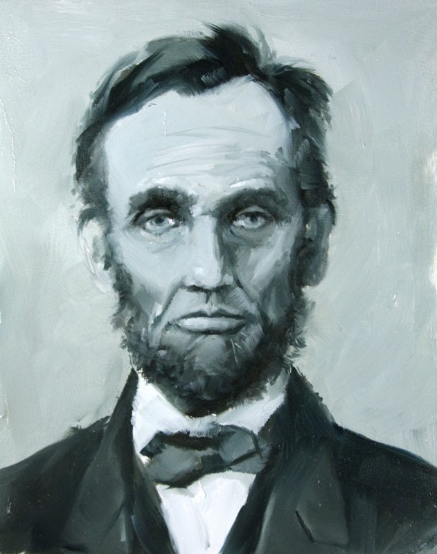 Study of Abraham Lincoln in Gray and Blue Original Oil Painting by Clair Hartmann