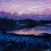 Evening, Purple, Pink and Blue Sunset, Lake, Water Reflection, Original Painting by Clair Hartmann
