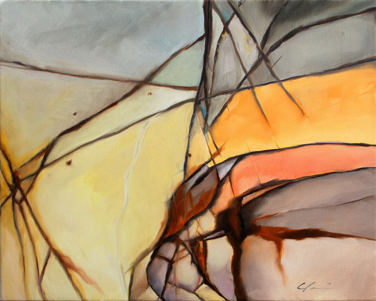 Contemporary, Peach, Gray, Oranges and Reds, Southwestern Abstract Original Painting by Clair Hartmann