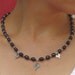Black Freshwater Pearl Necklace with Sterling Silver Heart Charms
