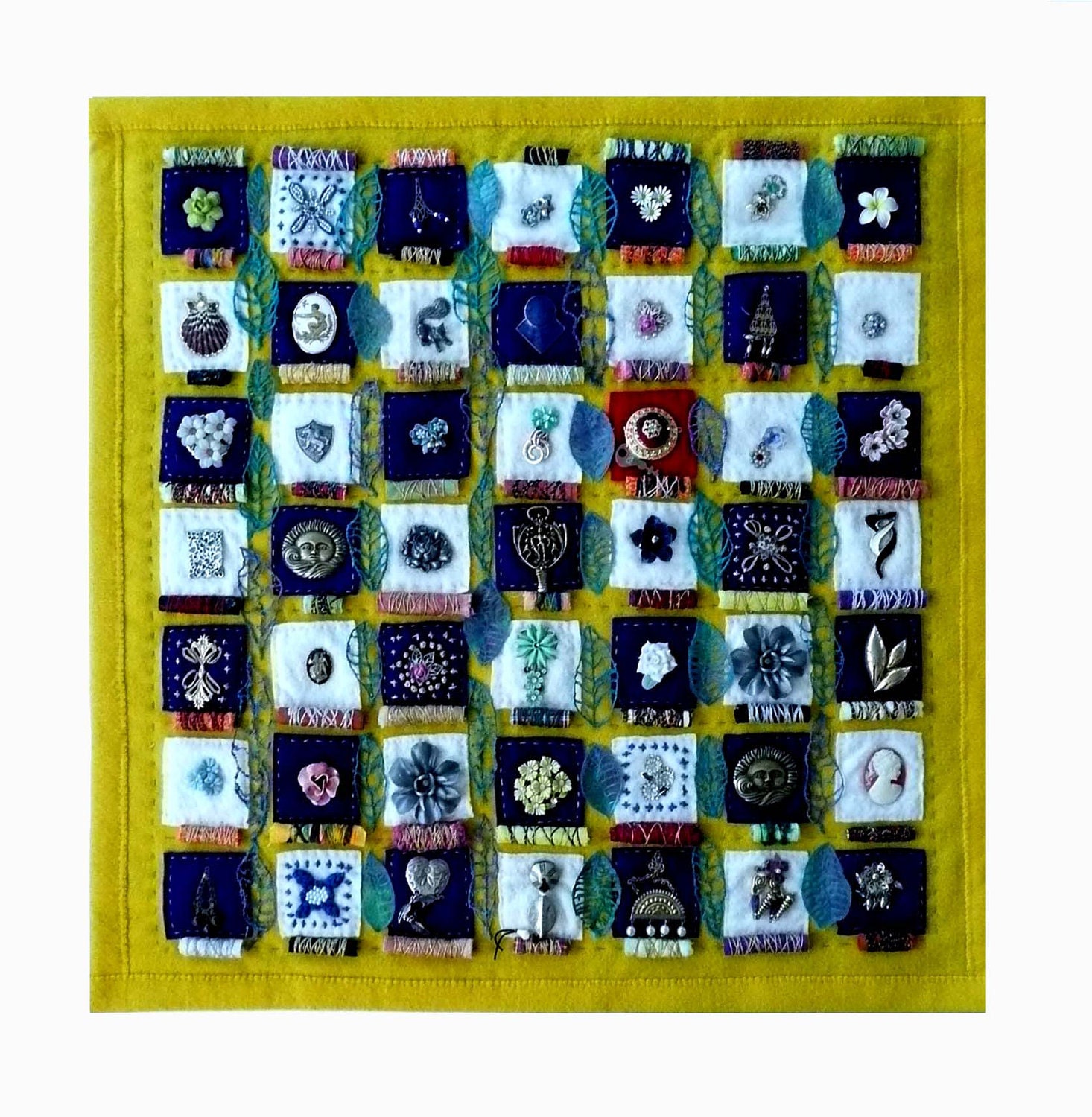 Nostalgia - Art Quilt with Vintage Jewelry
