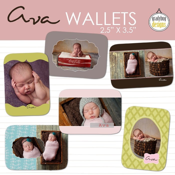 INSTANT DOWNLOAD -Ava Wallets - Wallet Size Photo Templates - Newborn, Chidlren, Seniors, Family Photographer