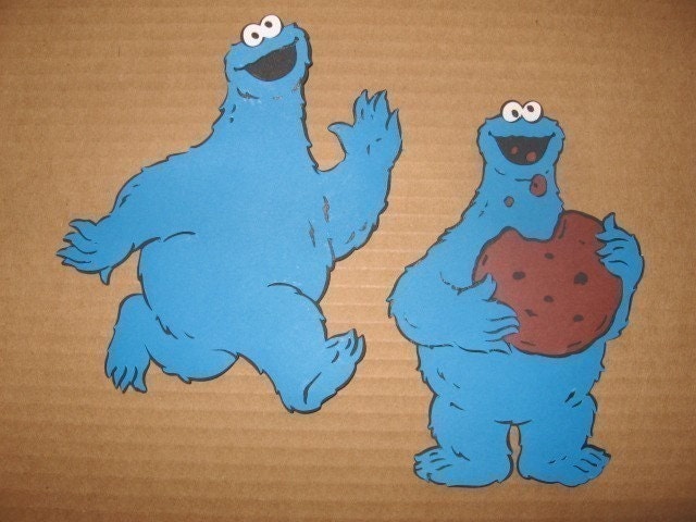 Lot of 2 Cookie Monster diecuts -running and cookie- sesame street-cricut