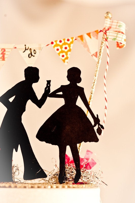 i do Bunting Silhouette Wedding Topper