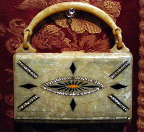 Rare 1920s Art Deco Jeweled Celluloid Purse