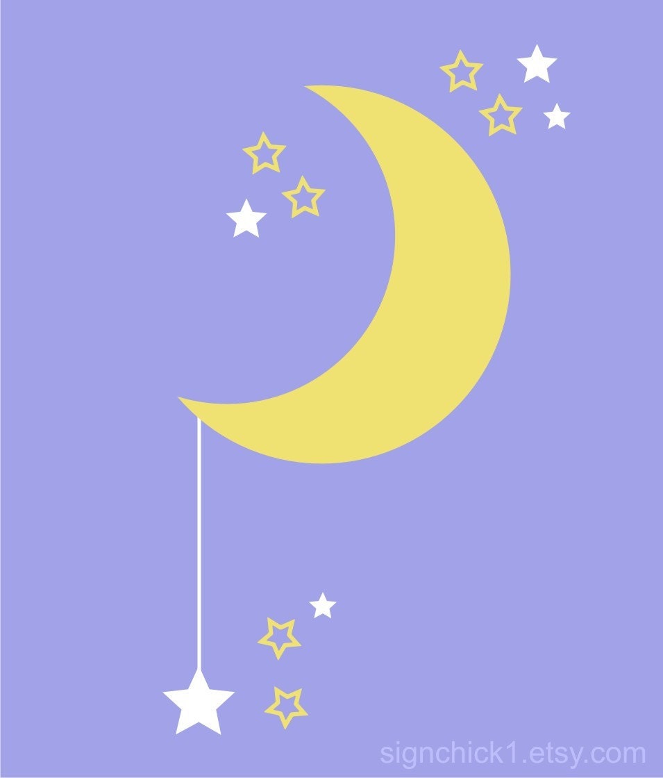 Crescent shaped moon with stars Vinyl Wall Decal