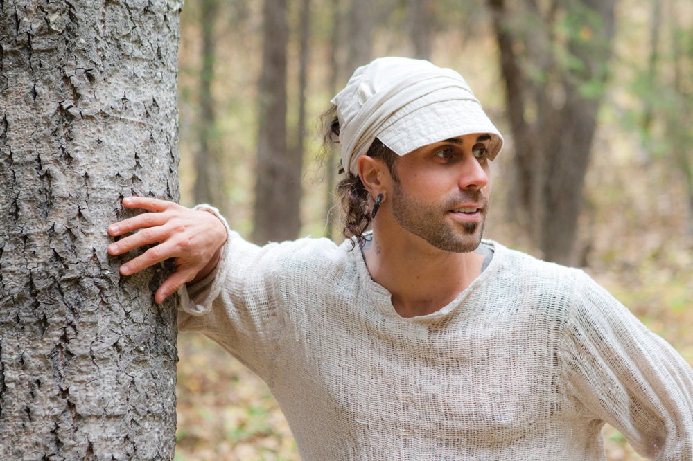 Natural Off White Linen Wrap Cap Dreadlock Hat