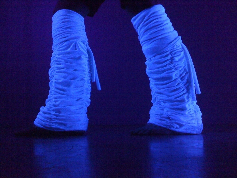Glow White Gathered Velvet Leg Warmers