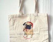 Parisian Pug Tote Bag - Romantic French Book Bag