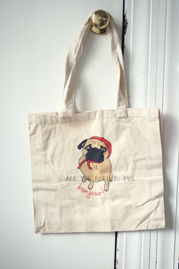 Parisian Pug Tote Bag - Romantic French Book Bag