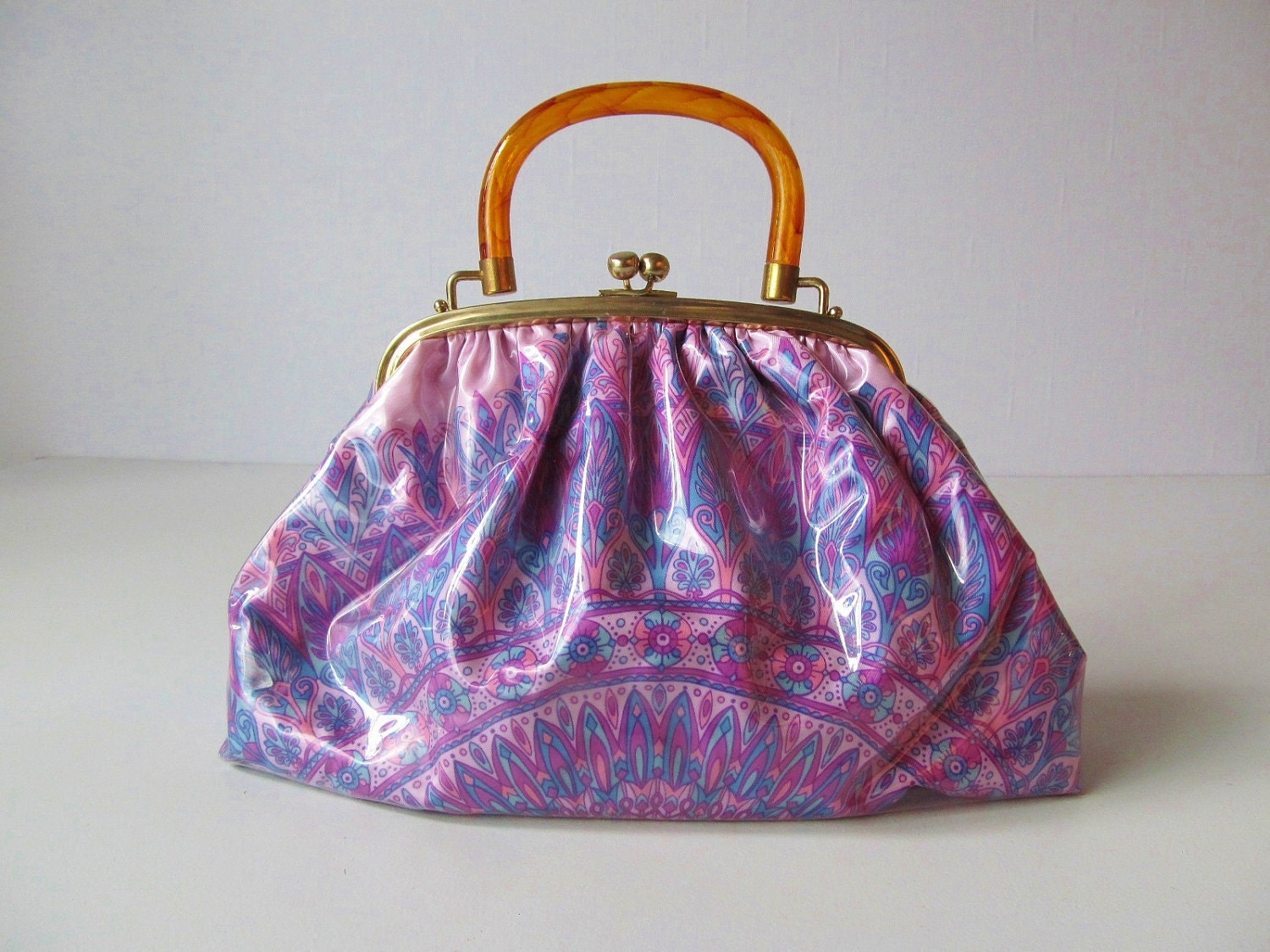 1960s JR Vinyl and Silk Lucite Handbag / 1960s Novelty Handbag