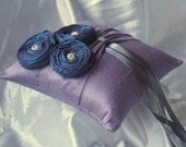 Dupioni Silk Flower Trio Ring Pillow with Rhinestone Accents...Shown in Periwinkle/Royal Blue/Pewter..50 Plus Colors Available