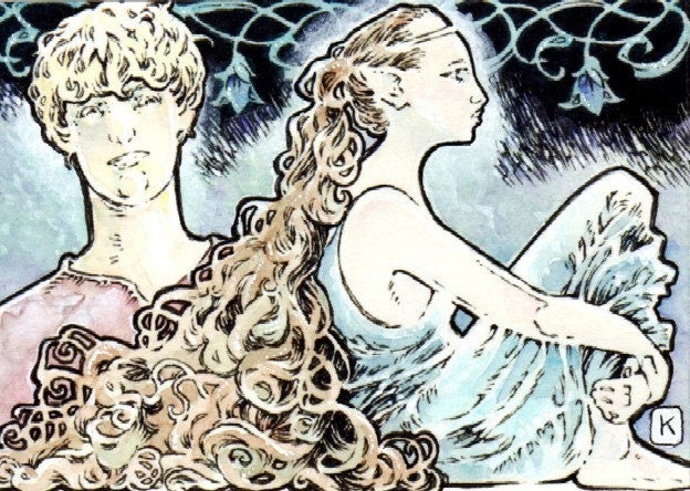 The Squire and the Little Fairy Princess Art ATC ACEO Canvas Print of Original Art By Kevin King