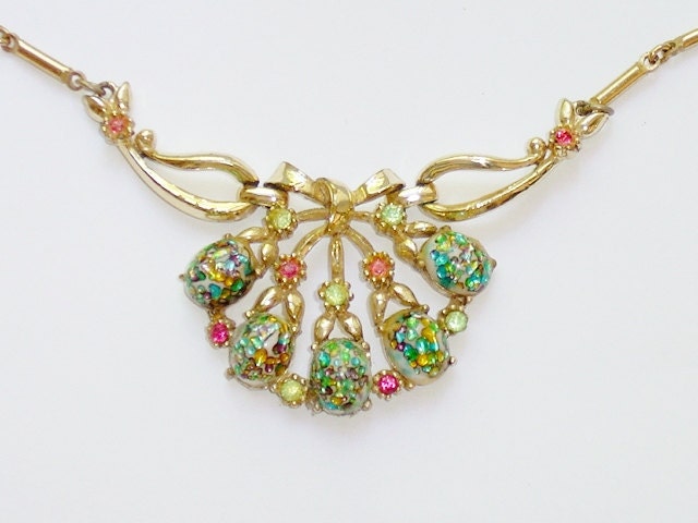 Vintage Rhinestone Glitter Glass Confetti Stone Necklace