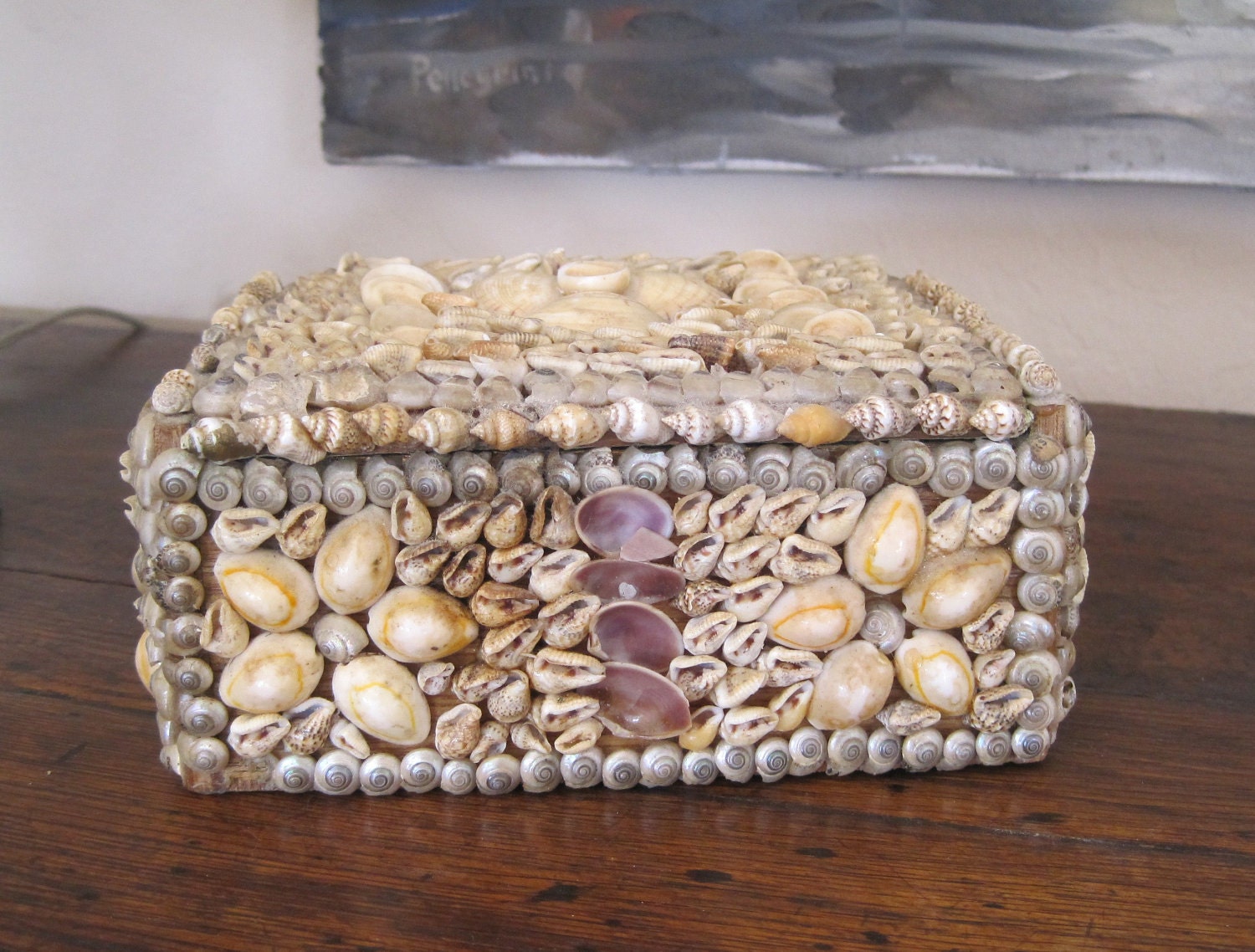 Vintage Seashell Box Sea Shells Jewelry Box Gift by sprucedroost