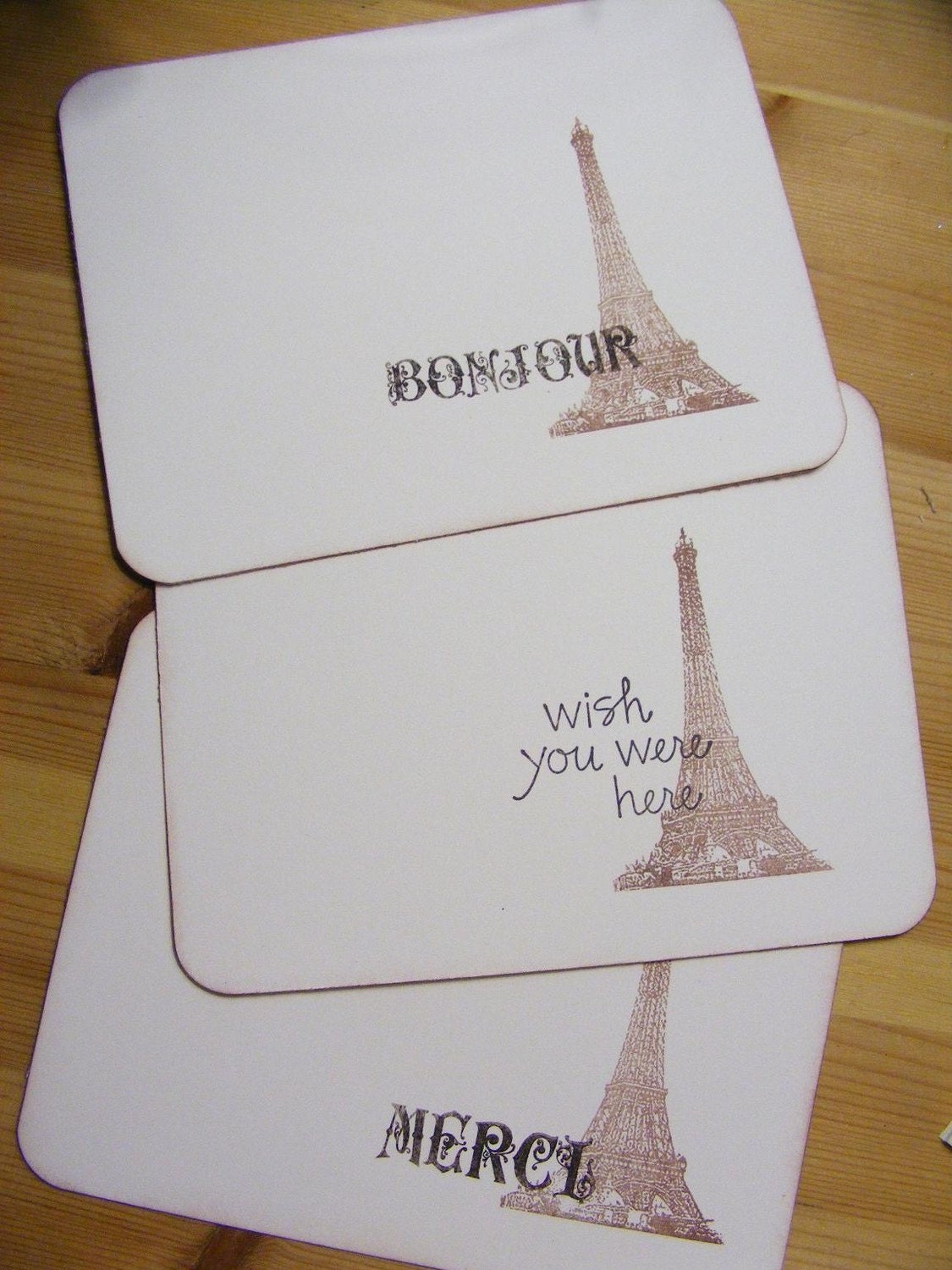 Handmade Vintage Paris Eiffel Tower Inspired Flatcards Postcards Greeting Cards Stamped Set of 3 Vintage Style Same Day Shipping