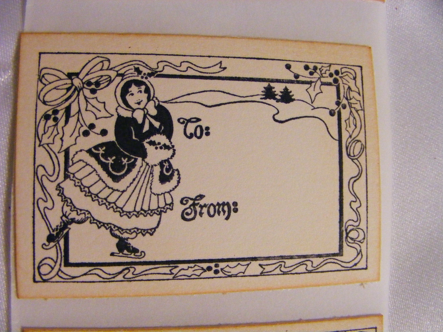 Handmade Vintage Style Tea Dyed Ice Skating To From Gift Tag Sticker Seal Set of 10 Holiday