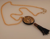 Antique brass focal stamping w handmade tassel necklace