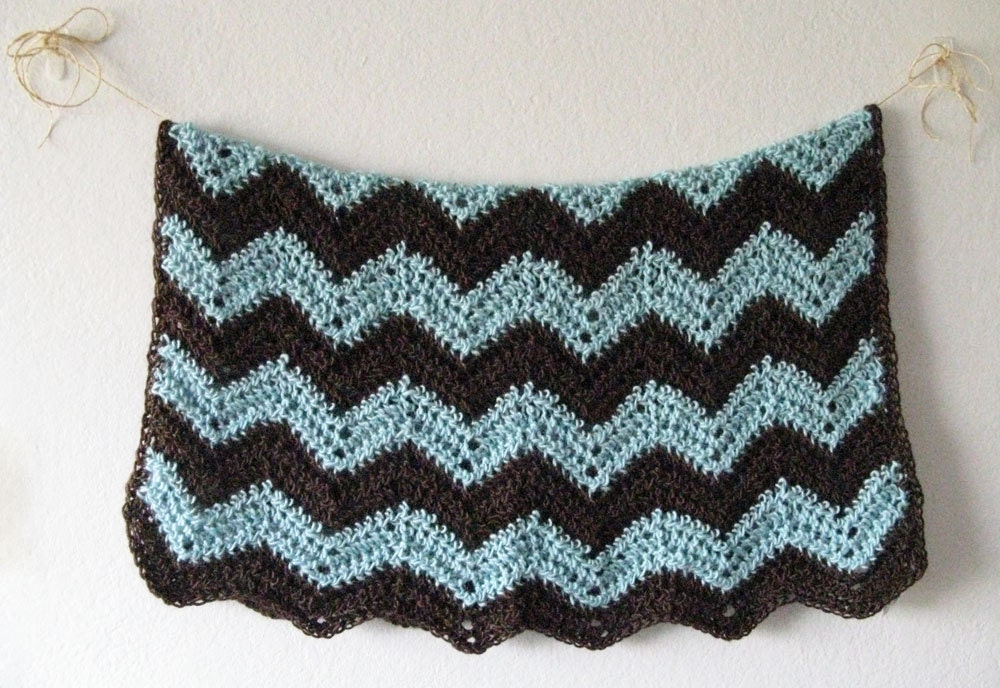 Crochet Baby Blanket  - Crocheted Baby Blanket - Aqua Blue and Chocolate Brown