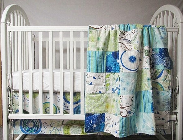 Minky Crib Quilt and Skirt, Pick Your Own Fabrics, PLUSH for baby, fresh modern handmade baby bedding, boy / girl