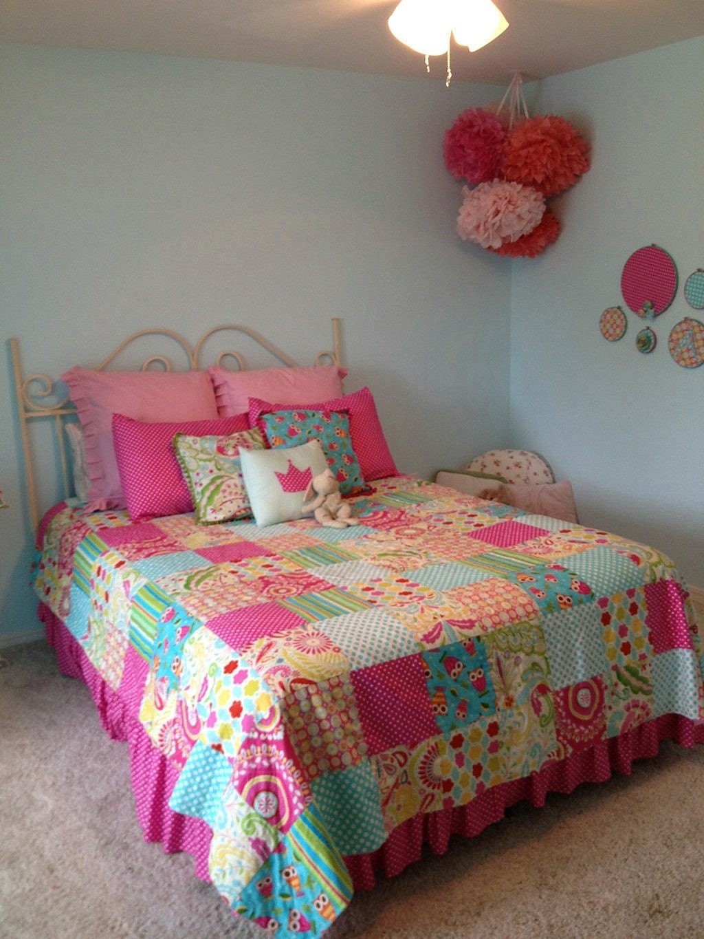 Complete Bedding Set, QUEEN, rag quilt, shams, throw pillows, bed skirt, Pick your own fabrics, ALL NATURAL, fresh modern handmade
