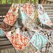 Picnic Quilt Throw, Rag, Aviary 2 in bark, ALL NATURAL, fresh modern handmade home decor