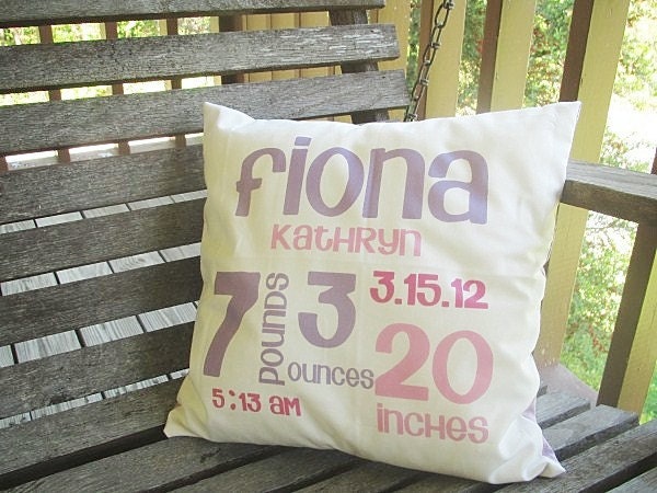 Baby Birth Stat Pillow Sham, ALL NATURAL, fresh modern handmade children