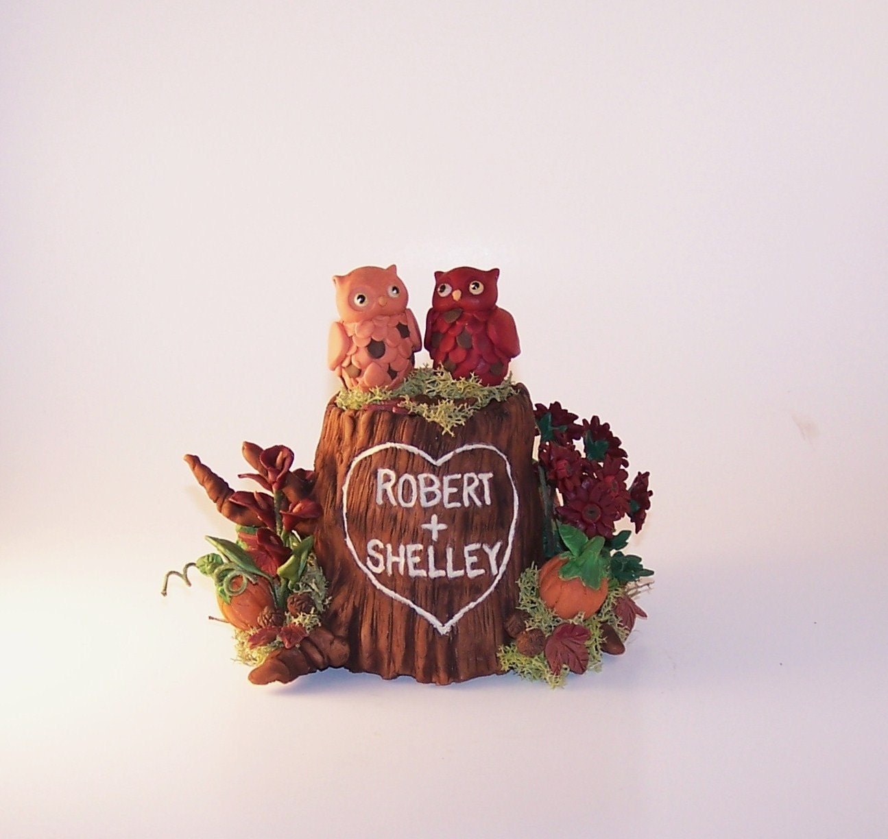 Small Wedding Cake Topper Custom Carved and Sculpted Tree Stump - Owls - Robert and Shelley
