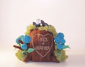 Small Custom Wedding Cake Topper Tree Stump Keepsake Sculpture - Butterflies and Hydrangeas - Nick and Heather