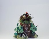 Small Custom Wedding Cake Topper Tree Stump Sculpture Keepsake Example -  Polka dots - kc and bob