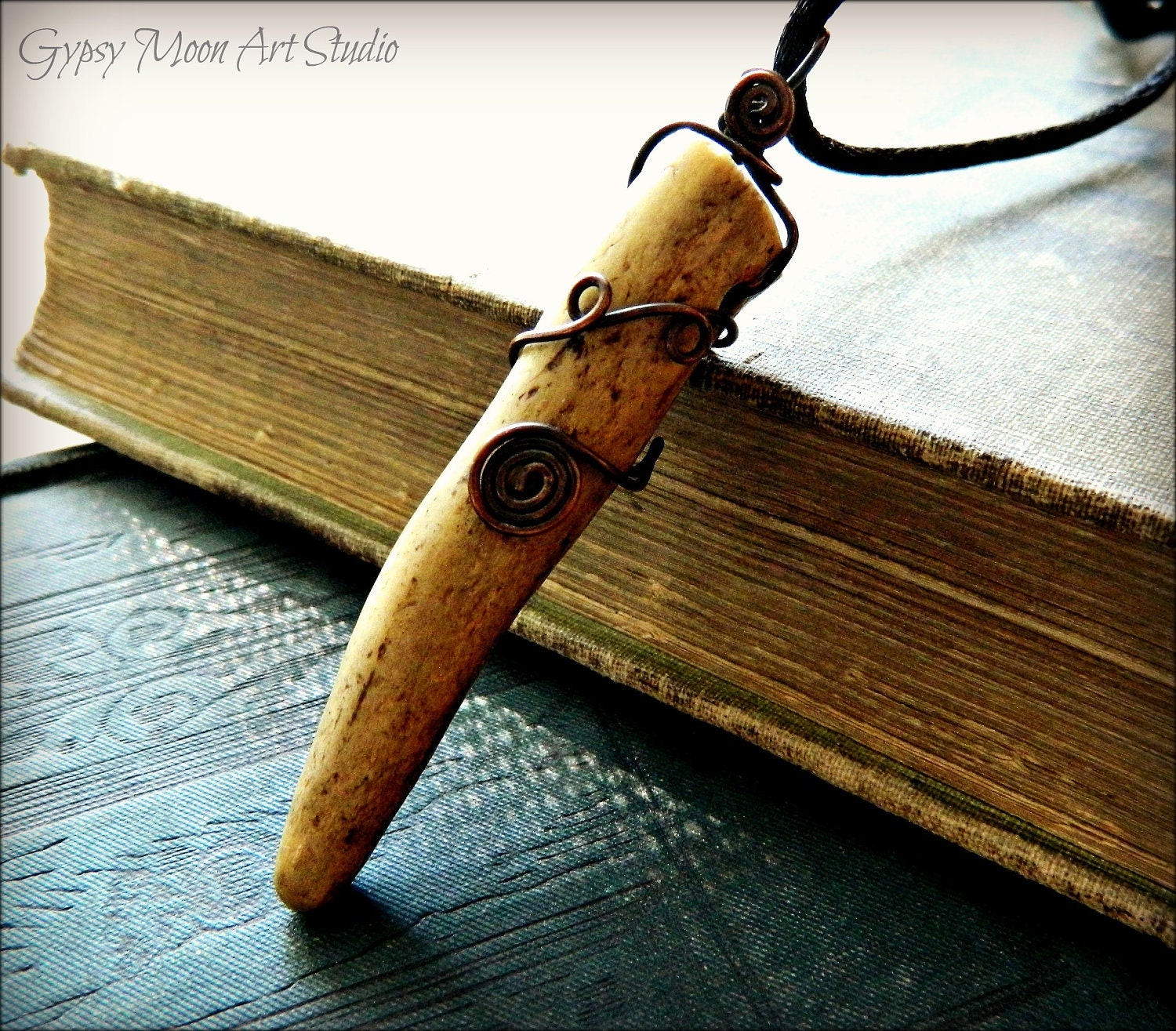 Deer Antler Necklace Pendant. Mens Wire Wrapped Deer Antler Necklace for Fathers Day