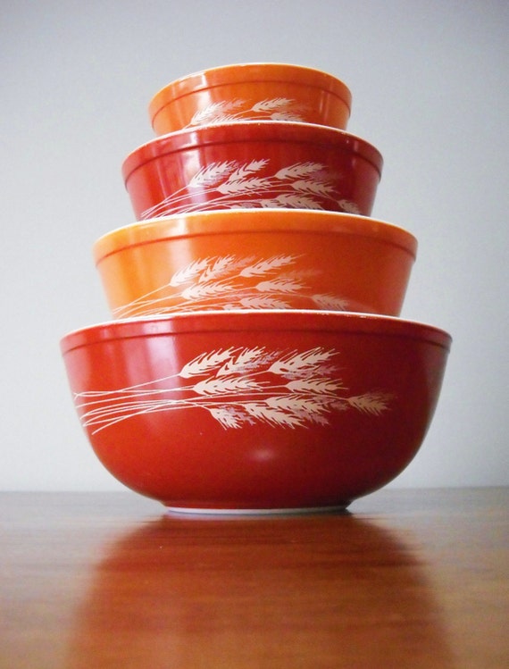 Pyrex Autumn Wheat Pattern Nesting Bowls by jwhite2 on Etsy