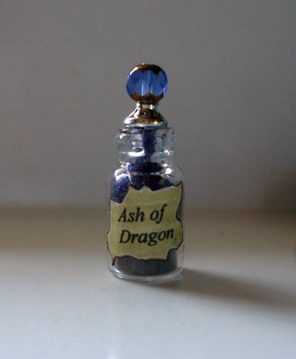 Witch Wizard Gothic Dragon Dust dollhouse miniature Spell bottle Ashes