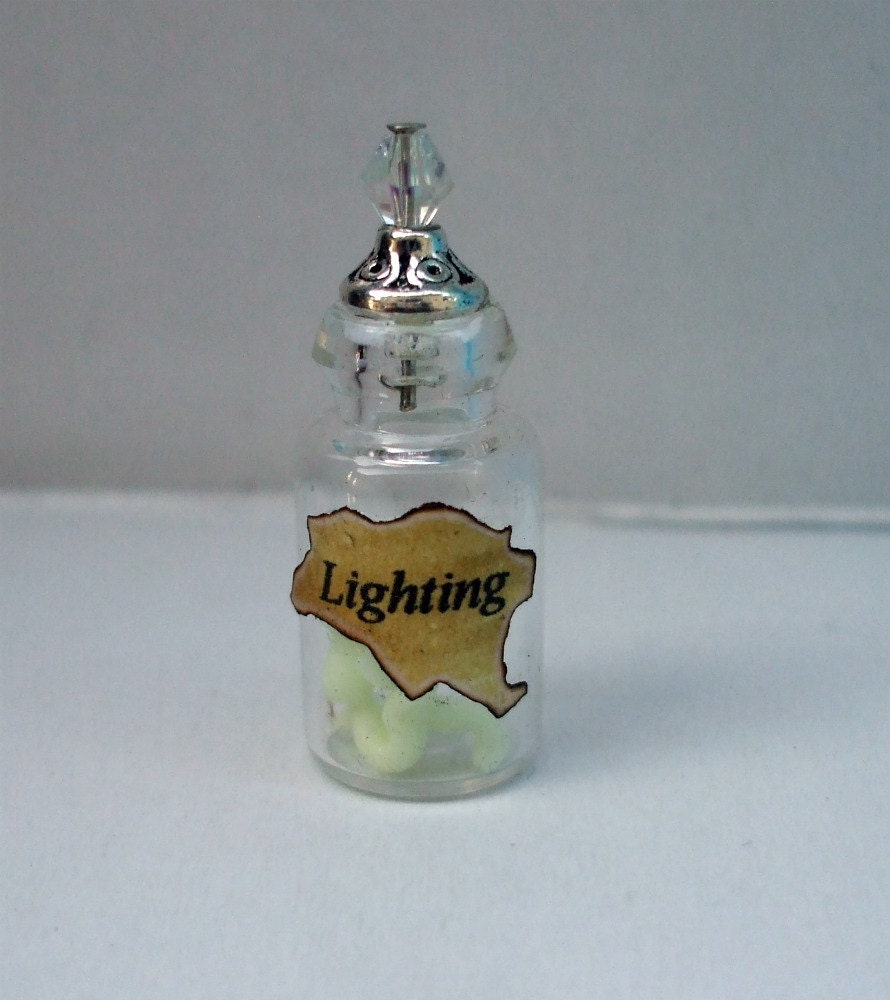 Gothic Witch Spell bottle dollhouse miniature Halloween Lighting bolts glow in dark