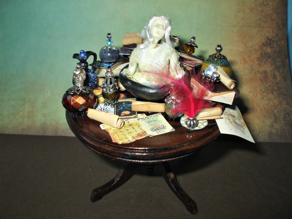 witch gothic spell table dollhouse miniature halloween ooak glows in dark ghost