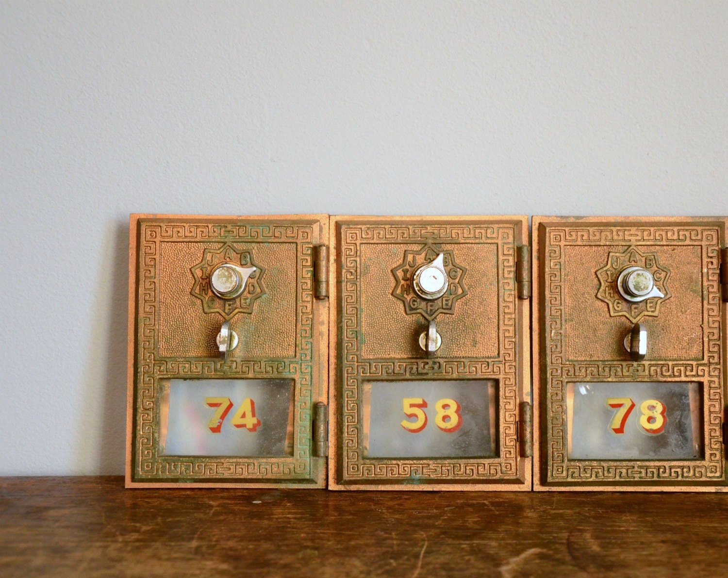 Vintage Post Office Box Door .. Brass