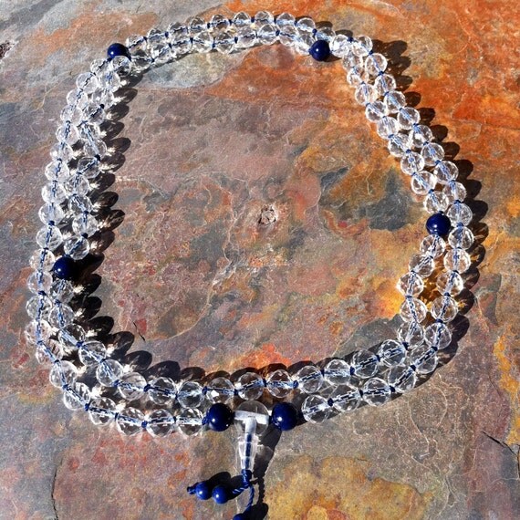 Faceted Quartz 108 Bead Mala Necklace