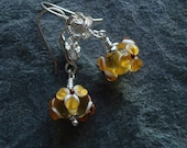 amber lampwork  flower earrings
