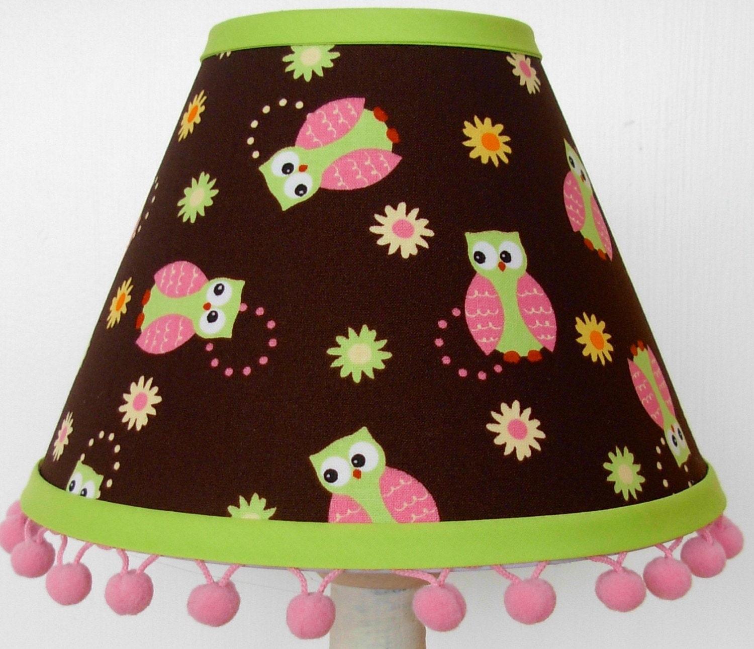 Chocolate Lamp Shades on Owls And Flowers Lamp Shade In Chocolate Brown Pink And Lime Green